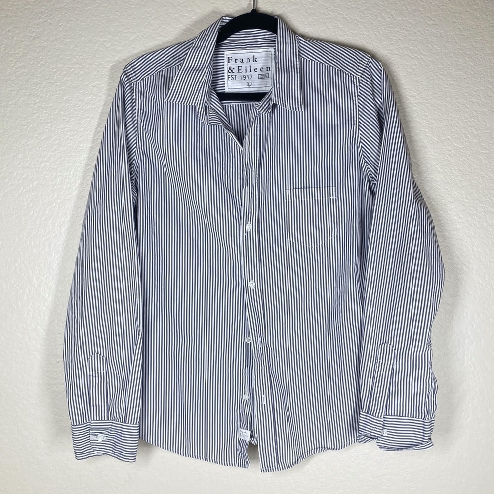 Frank & Eileen Barry Buttoned Striped Shirt, White/Blue Blouse